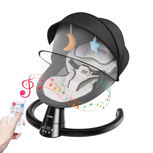 Image of Baby Swing for Infants, Portable Electric Baby Rocker Bluetooth Support with 5 Swing Speed 10 Lullabies, Remote Control/Touch Panel - Infant Swing for Indoor and Outdoor Use, Black
