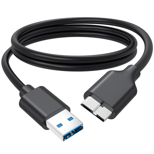 JasRoum External Hard Drive Cable 3 FT, 5Gbps High Speed USB 3.0 Micro B Cord Replacement for Seagate WD My Passport Toshiba Canvio LaCie Elements SSD, Camera, Brother Mobile Scanner, Laptop, Tablet
