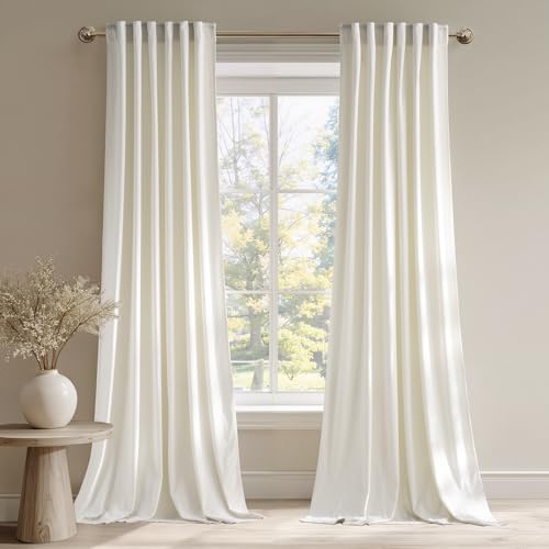 NICETOWN Thermal Insulated Velvet Curtains Ivory 96 Inch Length, Heavy Duty Keep Warm Drapes Room Darkening Thermal Insulated Curtains for Patio Hall Villa, Bedroom Window Treatment Set of 2