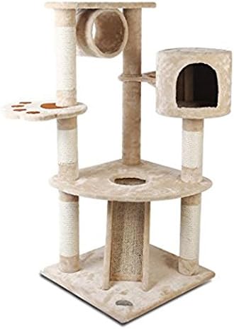 46" Cat Climbing Tree with House, Scratching Post, Soft String Bag House, Observatory and Play Platform Offer Cats to Play or Purr on Protect Your Sofa and Legs from Scratching (Beige)