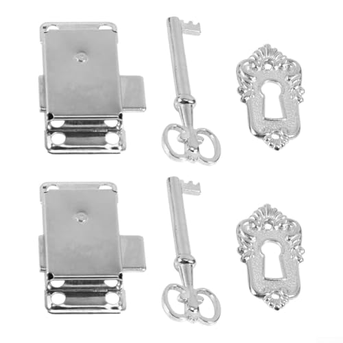 Antique Nickel Cabinet Door Lock Set with Keys, Vintage Zinc