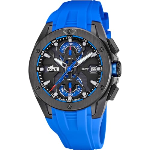 LOTUS Montre Homme Analogique Caoutchouc Bleu - Quartz - Chronographe - Calendrier - Verre Minéral Résistant - Étanche 10 ATM 18943/2 Vortex