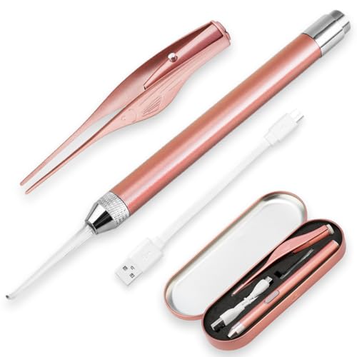IFUCLI LEDライトで光る 耳かき ライト LED USB 充電式 4点セット 光る耳かき ピンセット 耳掃除 照明付き こども 子供 子ども 耳掃除 便利グッズ 子育て (ピンク)