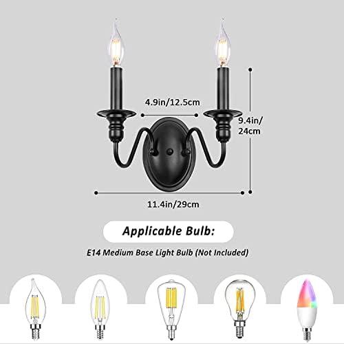 MRHYSWD Vintage Candle Wall Lights, 2-Light Bathroom Vanity Light, Industrial Wall Lights E14 Base Wall Sconces Indoor for Hallway Kitchen Bedroom Living Room Mirror