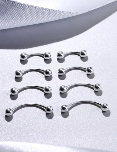 Ocptiy 20G 16G 14G 12G Eyebrow Rook Daith Piercing Jewelry 316L Surgical Steel Vertical Lip Labret Belly Button Ring Snake Eyes Tongue Ring Curved Barbell 6mm(1/4") 8mm(5/16") 10mm (3/8") 12mm(1/2")2