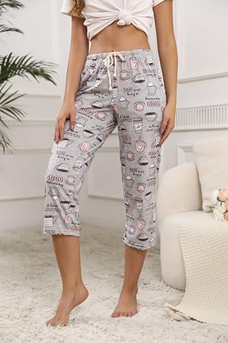 Image of PNAEONG 3 Pack Women Pajama Pants Capri Length Drawstring Pj Bottoms Sleep Lounge Pants with Pockets S-3XL