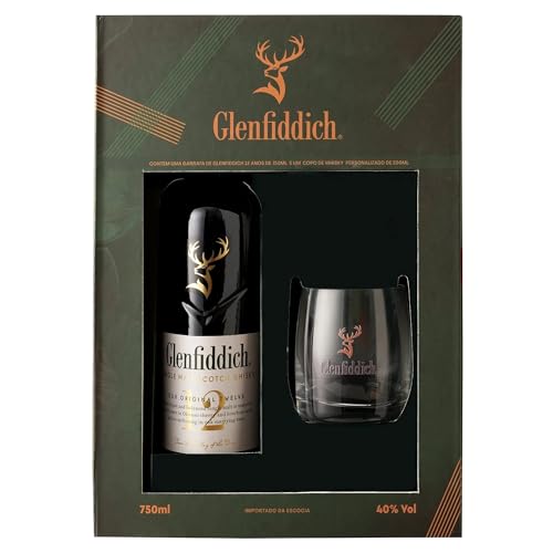 Glenfiddich Whisky Single Malt Scotch 12 Anos, 750ml, 40% Vol, Kit com Copo Personalizado