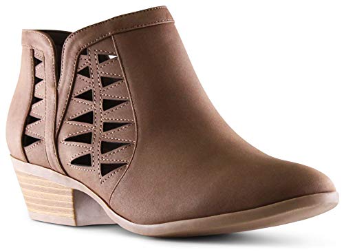 Marcorepublic Oslo Womens Perforated Cutout Chunky Shoes - Casual And Comfortable Ankle Booties & Block Stacked Boot Heels For Women - (Light Brown Dispu) - 11 #TOP2