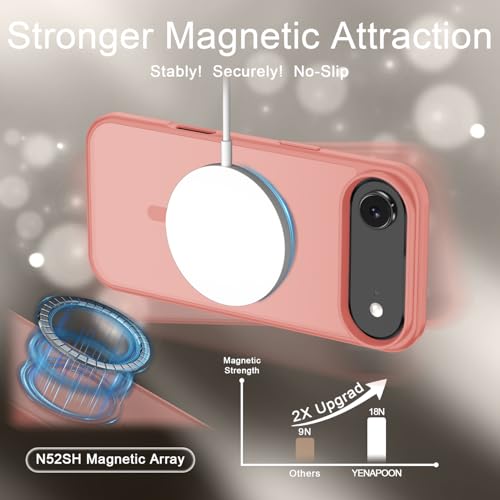 Image of YENAPOON for iPhone Air Case, Matte Magnetic Phone Cover [with 1 Screen Protector] [Support for MagSafe] [Shockproof Military Grade Protection] Translucent Frosted Back, Pink