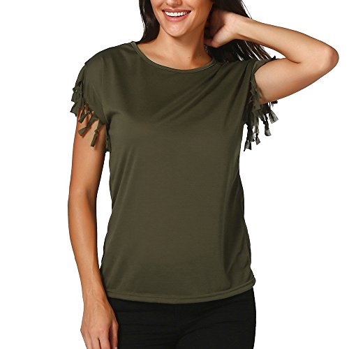 haoricu Women Blouse, Fashion Women Ladies Summer Loose Sexy Tassel Top Short Sleeve Blouse Casual Tops T-Shirt (XXL, Army Green)