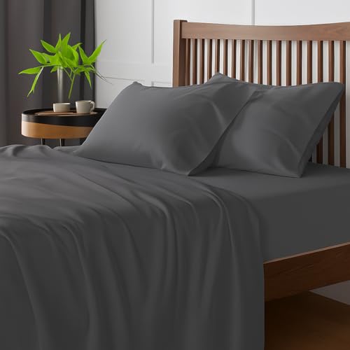 Image of Microfiber Bed Sheet - Hotel Luxury 1800 Series | Ultra-Soft Wrinkle-Free Single Size Bedding - Dark Grey Solid, Easy Care