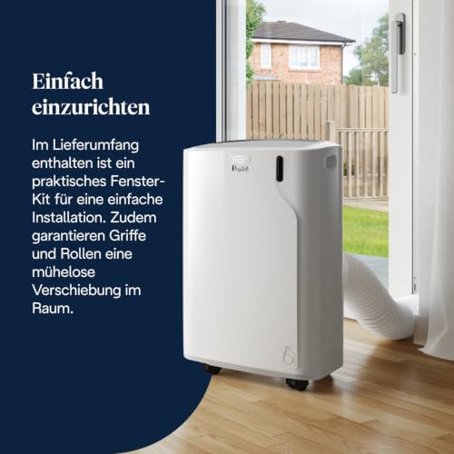 De'Longhi Pinguino - 3-in-1 Mobiles Klimagerät, für Räume bis 27 m², mit Luftentfeuchter & Ventilator, 9400 BTU, Leiser Betrieb, Fernbedienung, 24h-Timer, Energieeffizienzklasse A (PACEM82)