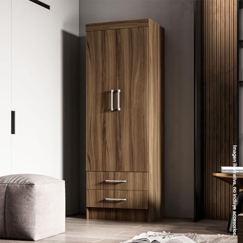 MOBI Ropero Closet Armario Armable de Madera Romero – 2 Puertas 2 Cajones Color Avellana - Largo 62cm x Alto 181cm – Organizador para Recámara