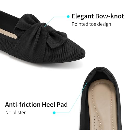 HARENCE Ballet Flats Shoes for Women: Dressy Pointed Toe Knit Flats with Bow Comfortable Walking Shoes for Wedding Working3