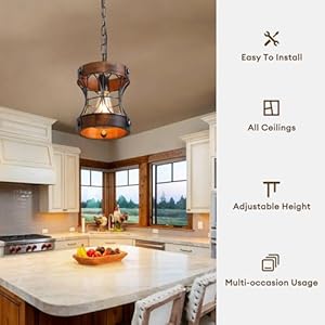 Rustic Chandelier, Modern Farmhouse Chandeliers for Dining Room, Wood Lantern Pendant Lights for Kitchen Island Foyer Hallway Bar, 1-Light Antique Light Fixtures for All Ceilings D 7.5" x H 8.8" Rustic Chandelier Modern Farmhouse Chandeliers for Dining Room Wood Lantern Pendant Lights for Kitchen Island Foyer Hallway Bar 1 Light Antique Light Fixtures for All Ceilings D 75 x H 88