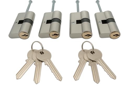 Cylindre profilé euro 30 x 30 mm - 4 pièces avec 3 clés et vis - Cylindre de sécurité en nickel - Qualité supérieure et durable - Pour maison, appartement, porte, garage, bureau et commerce