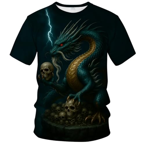 T-shirt girocollo a maniche corte con grafica divertente, nera, Blu