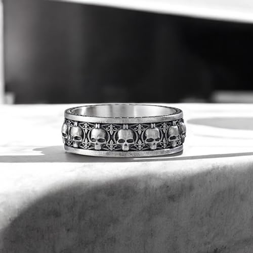 Men’s Skull Band Ring For Men – 925 Sterling Silver Rings For Men, Gothic Wedding Band, Vintage Oxidized Skull Design, Bold Biker Statement Jewelry, Boyfriend Gifts For Him2