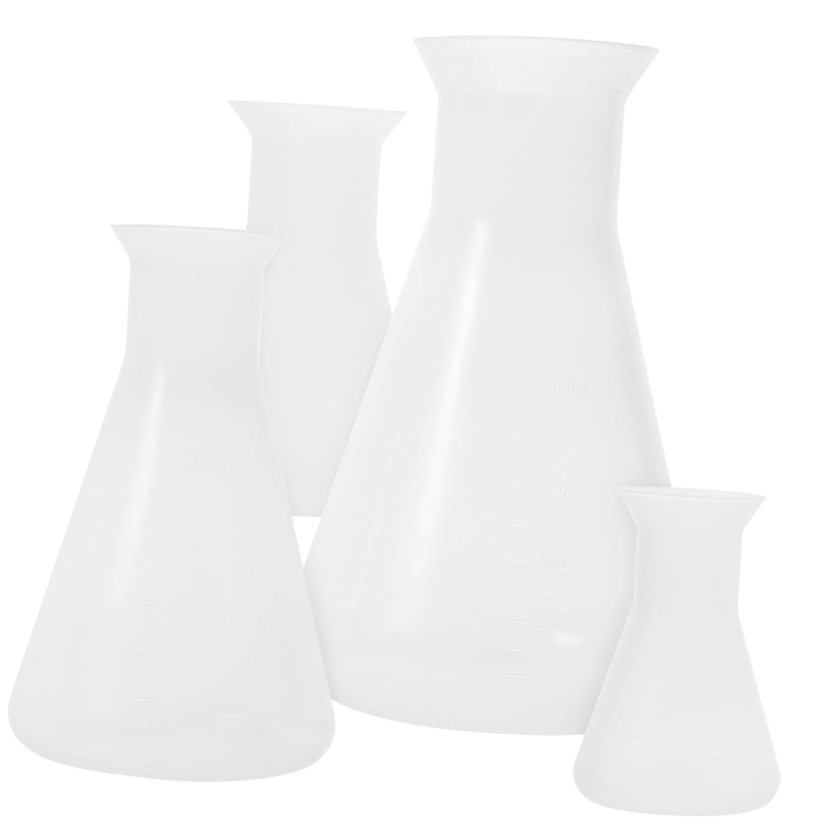 OUNONA 4pcs Erlenmeyer Flask Measuring Cone Bottles Experiment Scale Flask Clear Conical Bottles Science Conical Flasks Clear Flask Experiment Bottles Laboratory Flask Cone Flask Plastic
