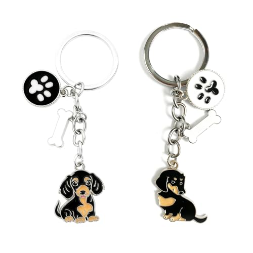 HSYTEK Lot de 2 porte-clés teckel, pendentif de sac en forme de chien, breloques de teckel, porte-clés animal mignon, pendentif pour sac à main, sac à dos, décoration de bijoux, Noir 1, 1