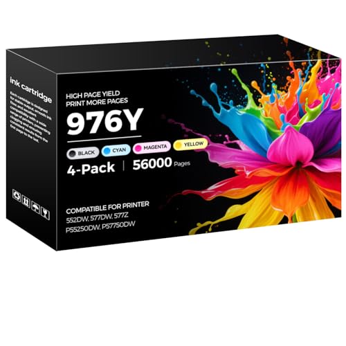 Image of 976Y Ink Cartridges 4-Pack with chip High Yield Replacement for HP 976Y Ink L0R08A L0R06A L0R05A L0R07A Remanufactured for Pro 577dw 552dw 552dn 577z Managed P57750dw P55250dw Printer (BK /C /M /Y)