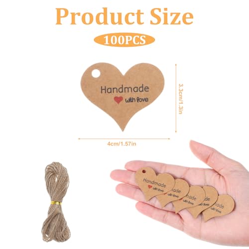 Ręcznie robione zawieszki w kształcie serca, wykonane z miłości, z juty bliźniaczej, brązowe, mini ręcznie robione etykiety prezentowe do pakowania prezentów, rękodzieła, na ślub, przyjęcie urodzinowe