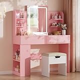 Airfish Tocador de Maquillaje con Espejo y LED Luz Regulable, Mesa de Maquillaje...