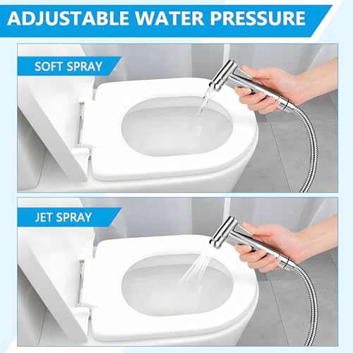 Handheld Bidet Sprayer for Toilet, Premium Stainless Steel Bathroom Bidet Sprayer Set with Anti-Leaking Hose & 2 Water Pressure, Ideal for Feminine Wash, Cloth Diaper Cleaning, Baby Wash & Pets Shower - Thumbnail 5
