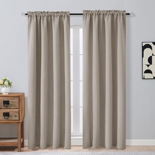 Image of Stone Blackout Curtains 84 Inches Long 2 Panels Set, Solid Thermal Insulated Soft Blackout Curtains for Bedroom, Dual Rod Pocket Window Treatments Drapes for Living Room, 2x50Wx84L Inches