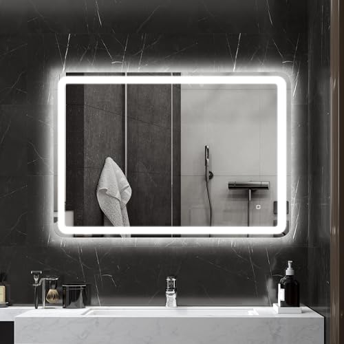 HOMCOM Specchio Bagno con Luce LED 70x100cm, Specchio da Parete con 3 Colori Dimmerabile, Funzione Memoria, Antiappannamento, Interruttori Touch, in Vetro Temperato, IP44, Orizzontale/Verticale