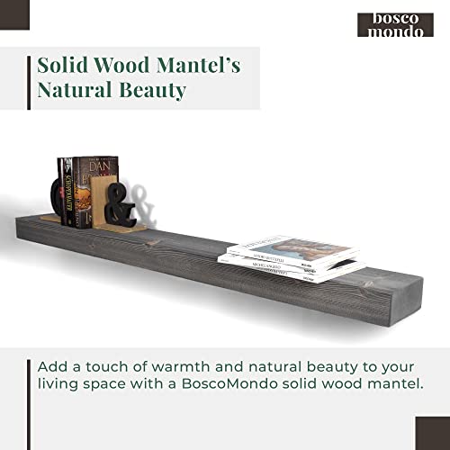 Boscomondo 66 Inch Fireplace Mantel - Solid Rustic Wood - Wall Mounted Floating Farmhouse Shelf - With Invisible Heavy Duty Metal Bracket (66", Grey) #TOP3