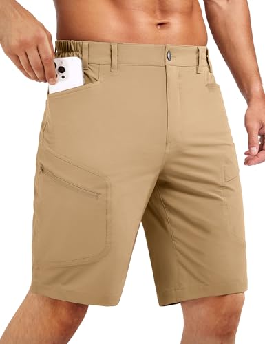 Stlight Men's Hiking Cargo Shorts Quick Dry Lightweight Tactical Shorts with Multi Pocket for Camping Fishing Golf, Dark Khaki, 34W x 10L