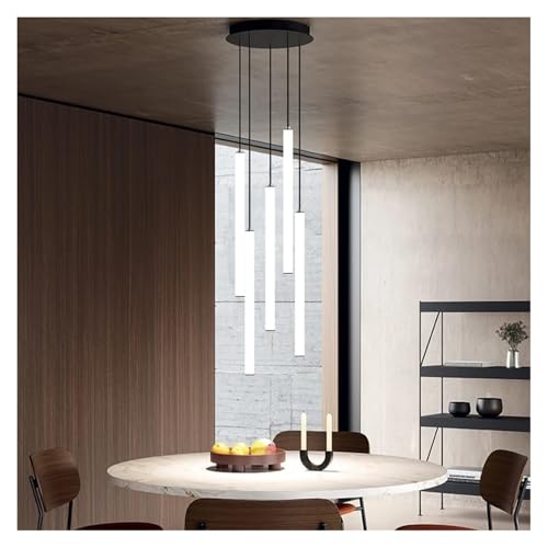 Lustre moderne longue suspension LED 5 lampes grand escalier