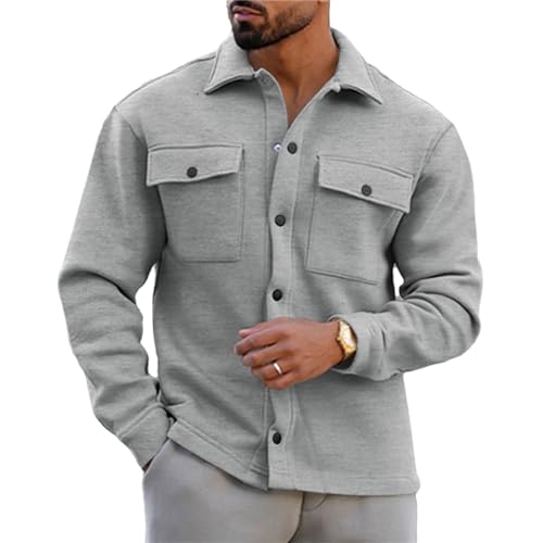 Men's Casual Shirt Jacket Shacket Lightweight Work Coat Button Down Overshirt