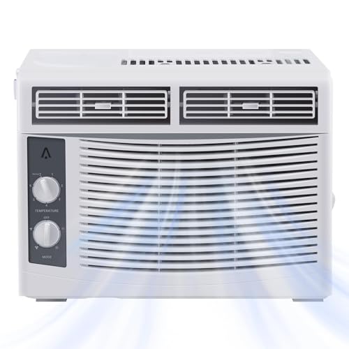 Aire acondicionado de ventana de 5000 BTU, aire acondicionado de ventana pequeña para habitaciones de hasta 150 pies cuadrados, controles mecánicos, refrigeración de frecuencia fija con modos de