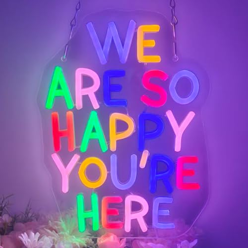 Image of We Are So Happy You're Here LED Neon Sign, Welcome Back Motivational Classroom Neon Lights for Wall Decor, Classroom, Office,Party, Gifts for Teachers and Students