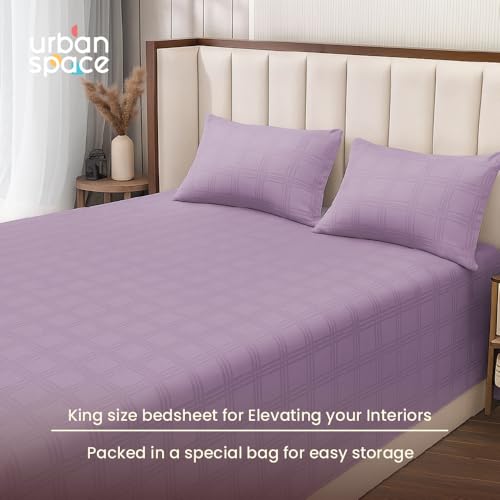 Image of Urban Space 100% Cotton 300TC Jacquard Fitted bedsheets for King Size Bed, Pure Cotton Bedsheet King Bed, Checks Fitted bedsheet King Size with 2 Pillow Covers (72 x 78 Inches, Soft Mauve Checks)