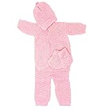 I&S Newborn Baby Infant 4 Pieces Crochet Set Warm Winter Fashionable Comfort Unisex Girls Boys (0-3 Months, Pink)
