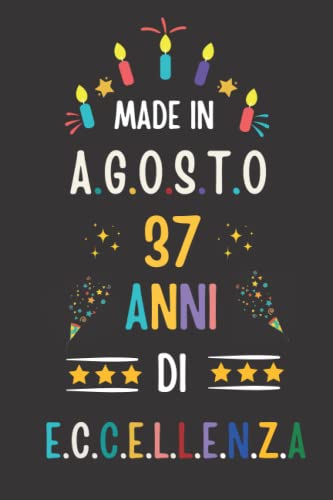 MADE IN AGOSTO 1985, 37 ANNI DI ECCELLENZA: regali compleanno uomo e donna, 37 anni di compleanno regalo uomo e donna 37 anni, regalo per lui/lei, Taccuino da110 pagine