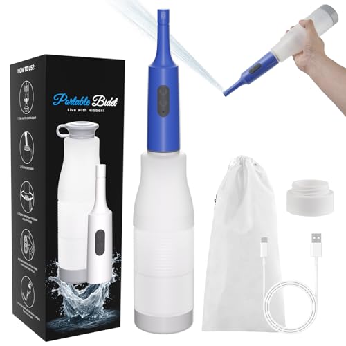 Image of Hibbent Portable Bidet for Travel, High Pressure Electric Handheld Bidet Sprayer, 350-550ML Expandable Bottle for Personal Hygiene, USB-C Rechargeable Waterproof, Travel Sprayer for Women & Men, Blue