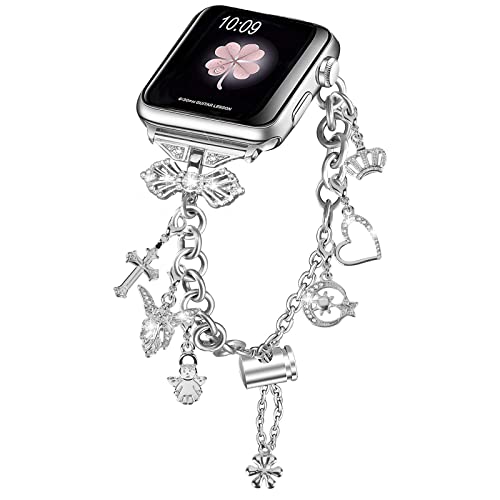 NYENEIL Compatible with Apple Watch Ultra Band 38mm 40mm 41mm 42mm Series 10 9 8 7 6 5 4 3 2 1 Smartwatch wistband Bracelet Strap Interchangeable Charms Dressy Bracelet for Women Silver