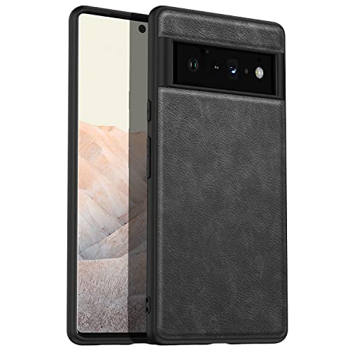 Kqimi Hülle für Google Pixel 6 Pro, Premium Leder Handyhülle Stilvolle Weicher Griff Stoßfeste Anti-Kratzschutz Schutzhüllen für Google Pixel 6 Pro (6.71") 2021 (Schwarz) Cover