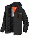 BANTREK Men's Winter Jacket Waterproof Ski Snow Coat Windproof Snowboard Hooded Raincoats with Warm Graphene lining (Black,XX-Large)