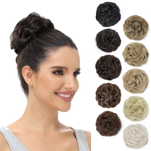 BUYOGET Pezzi di capelli disordinati per chignon da donna extension per chignon riccio disordinato ciambella chignon scrunchie chiaro ramato misto ramato scuro