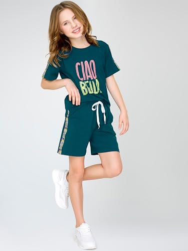 Image of ZEYO Night Suit for Girl's Typography Printed Cotton Night Dress of Top and Short's Set 5552