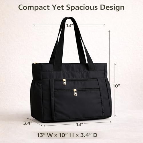 Image of LX LEKHX Tote Bag for Women | Lightweight Shoulder Handbag with 2 Main Zip Compartments & Multiple Pockets | Water Resistant Polyester Fabric | Office, Travel & Daily Use