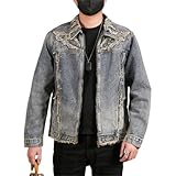 Pulcykp Men Streetwear Rivet Splice Denim Jacket Loose Casual Oversized Zipper Ripped Cargo Jeans Jacket 707 4xl