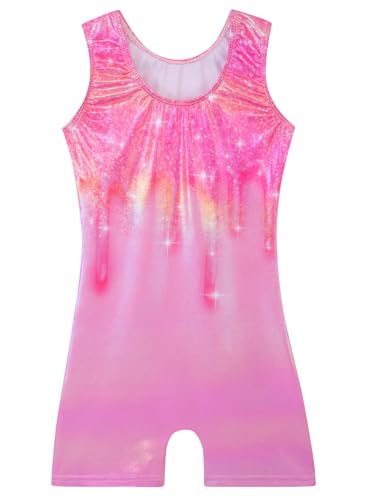 Leotards for Girls Gymnastics Toddler Dance Biketards Mermaid Unicorn Athletic Dance Wear Shiny Rainbow Blue Hotpink
