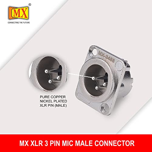 Image of MX 3 Pin XLR connector Microphone Connector pin Pure Copper Nickel Plated Pins1 for High Conductivity microphone cable connector PERENT (3 PIN PANEL MOUNTING silver, Pack of 4, Male Connector)