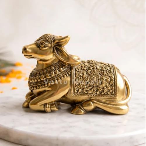 Image of Brass Nandi Idol, Vastu Remedy for Stability & Devotion (10 x 8 cm, 380 g)